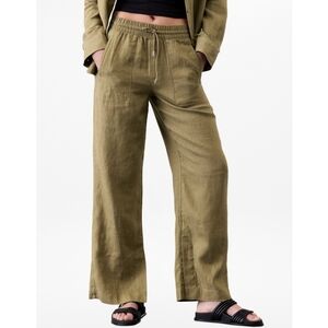 NWT Athleta Olive Green Retreat Linen High Rise Wide Leg Pant Size XL